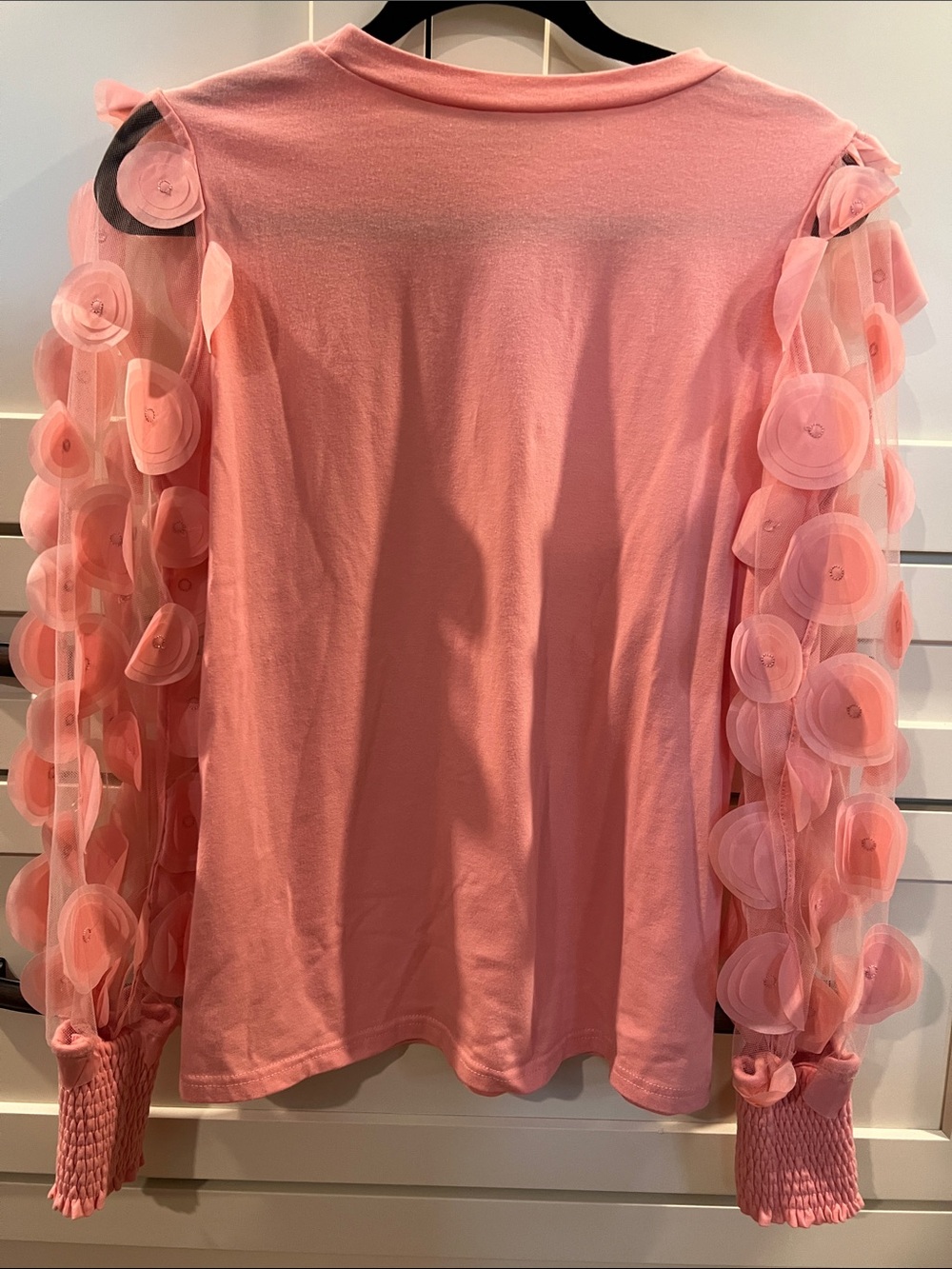 chic Pink Floral Appliqué Long Sleeve Sweatshirt Sz S/M - Picture 6 of 7